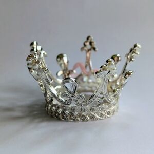 Silver Crown with Rhinestone And Pearl Accents
